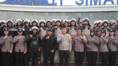 Polres Simalungun dan Brimob Latihan Dalmas PAM Pemilu 2024